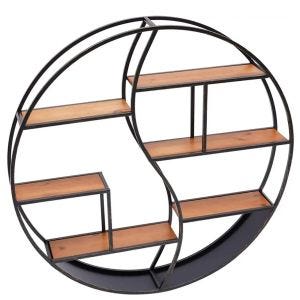 Vegghylle rund tre med metallramme Divit flytende hylle med 6 hyller 68cm diameter RE15 svart DPL1