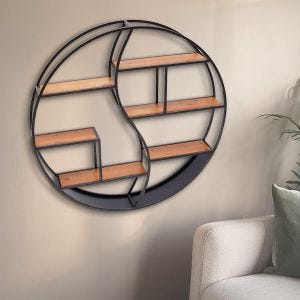 Vegghylle rundt tre med metallramme Divit flytende hylle med 6 hyller 68cm diameter RE15 svart DPLI3