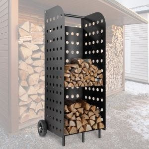 Vedvogn 55 x 45 x 104cm Divit vedstativ stål peistilbehør RE42 sort DPLI3