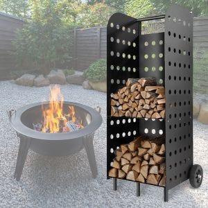 Vedvogn 55 x 45 x 104cm Divit vedstativ stål peistilbehør RE42 sort DPLI5