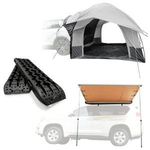 Sandplater fjell brett trekkhjelp offroad BB1 svart + baktelt bil 1-2 personer ME64 grå + markise egnet for bil 1,40m x 2m Vanit AM13 beige