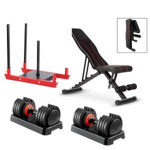 Multifunksjonell skråbenk VS1 justerbar vektbenk + 2x justerbar manual VH1 manualsett multi-level + vektslede Cranit GS1 slede fitness svart
