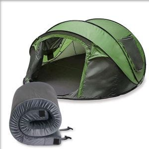 Sett med pop-up telt for 4-5 personer + rullbar madrass med memory foam 100 x 200 cm grå Vanit MZ1