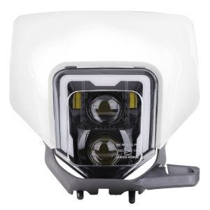 LED-hovedlys + lampemaske egnet for Husqvarna SM 125 S / 610 S XDURE GP1 ECE DRL hvit